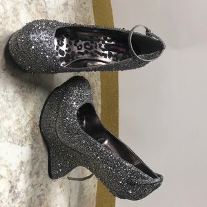 Silver and blue pumps